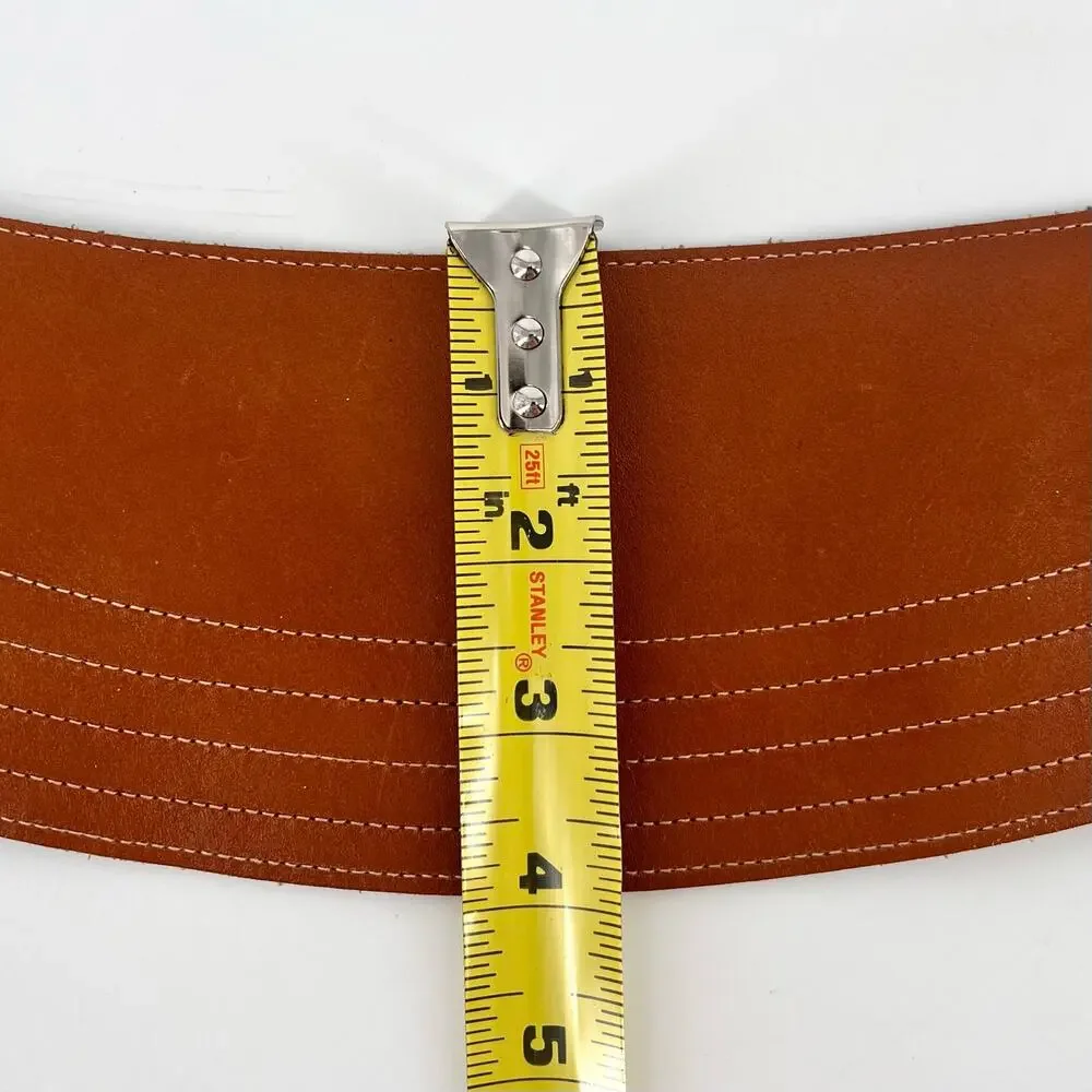 Wide Brown Leather Belt Back Buckle Boho Bohemian